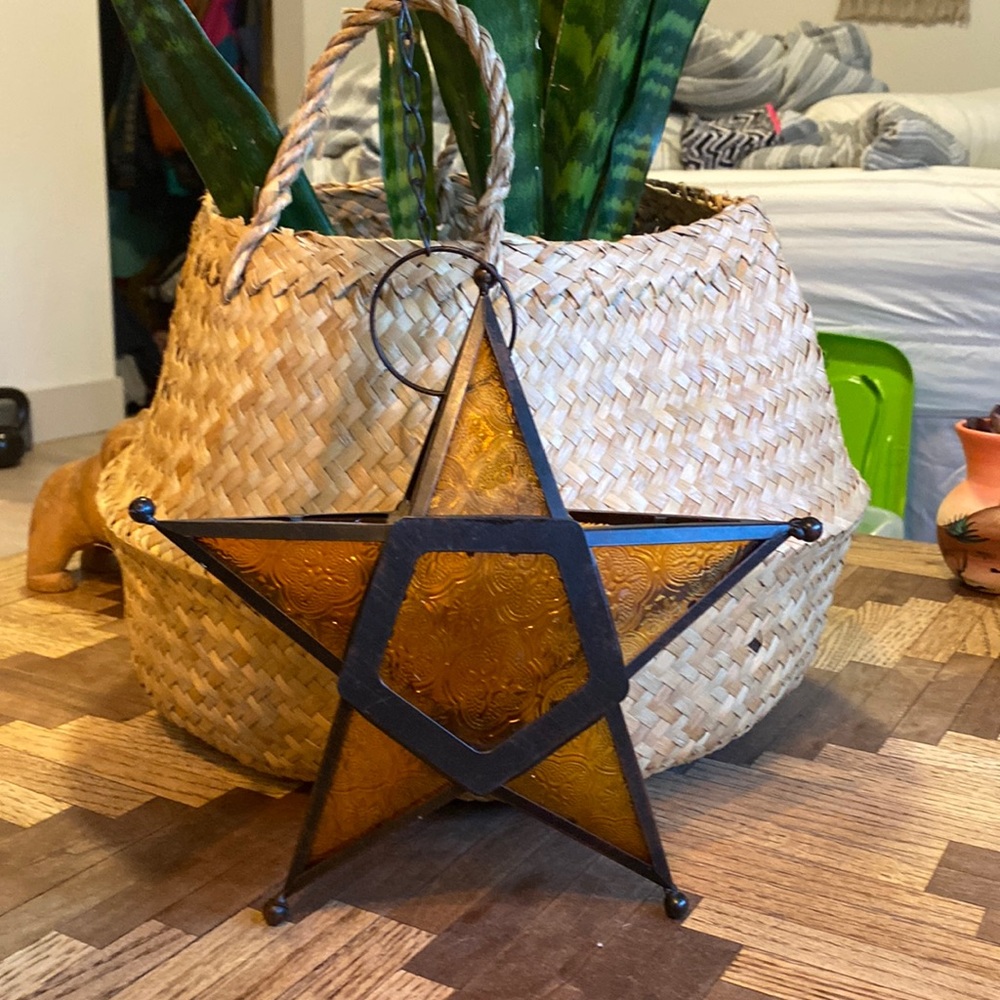 Golden Yellow Glass Hanging Candle Star Lantern